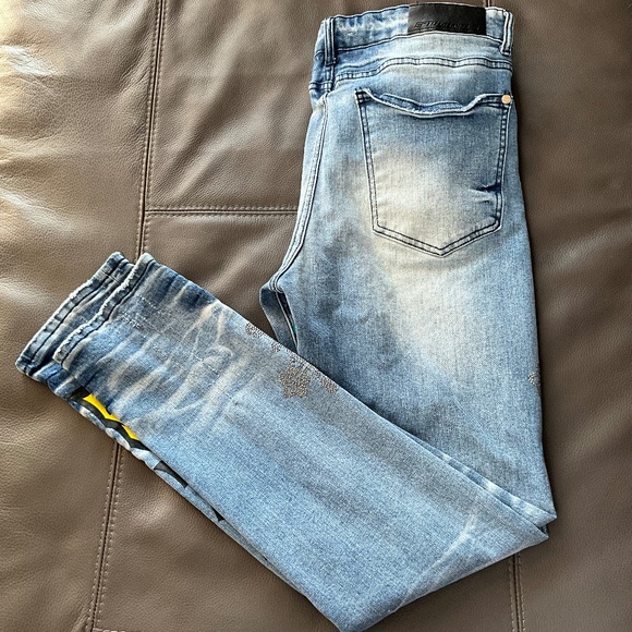 GFTD LA LONZO Men 40x32 Grunge Streetwear Skull Cross Alt Distressed Jeans Blue - Picture 7 of 12